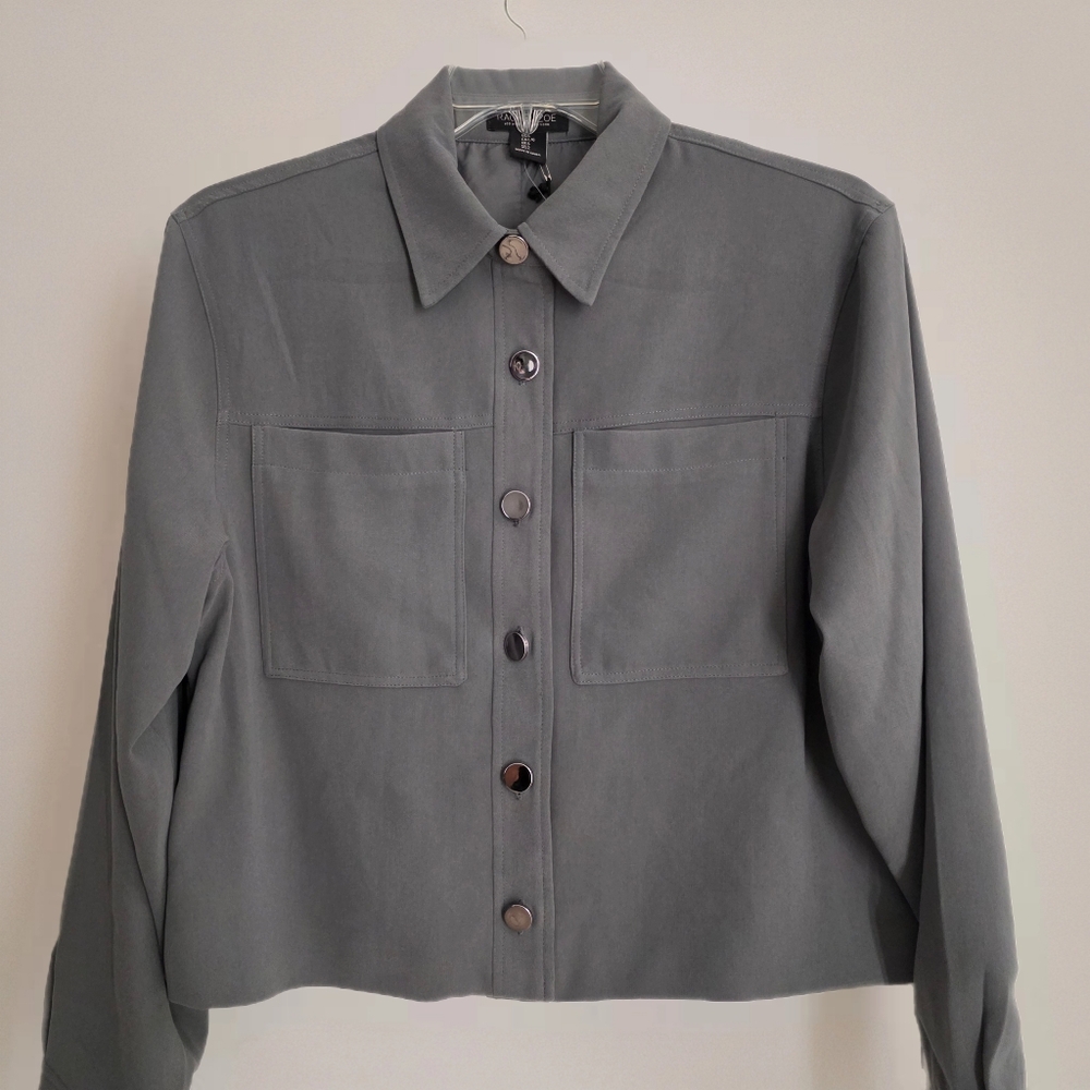 NEW Rachel Zoe Cropped Jacket Size L Gray Button Up